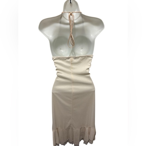 VTG Y2K Asymmetrical Babydoll Fairy Dress Halter Dress Empire Waist Sz 12 Cream - Picture 3 of 6